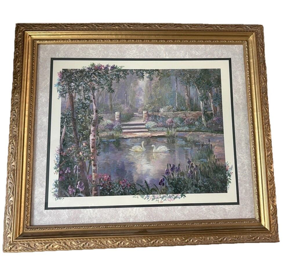 VTG HOMCO HOME INTERIORS BETTY HERBERT FELDER SWANS PICTURE GOLD FRAME ANTIQUE